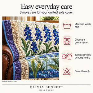 Sofa cover care: machine wash cold on a gentle cycle; tumble dry low or hang to dry; do not bleach. Example design shown.