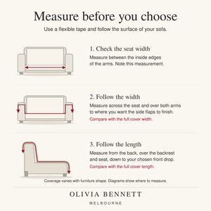 How to measure your sofa: seat width and the surface paths across the arms and from back to front.