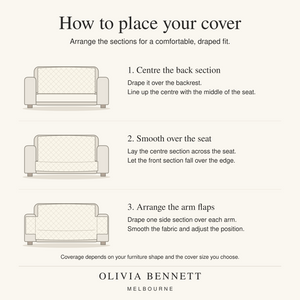How to place your sofa cover: centre the back section, smooth the seat and arrange the arm flaps.