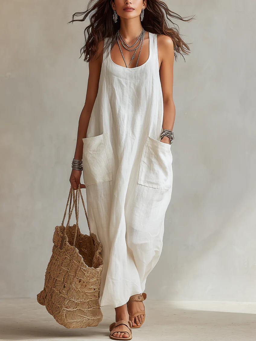 Casual Minimalist Pocketed Maxi Slip Dress