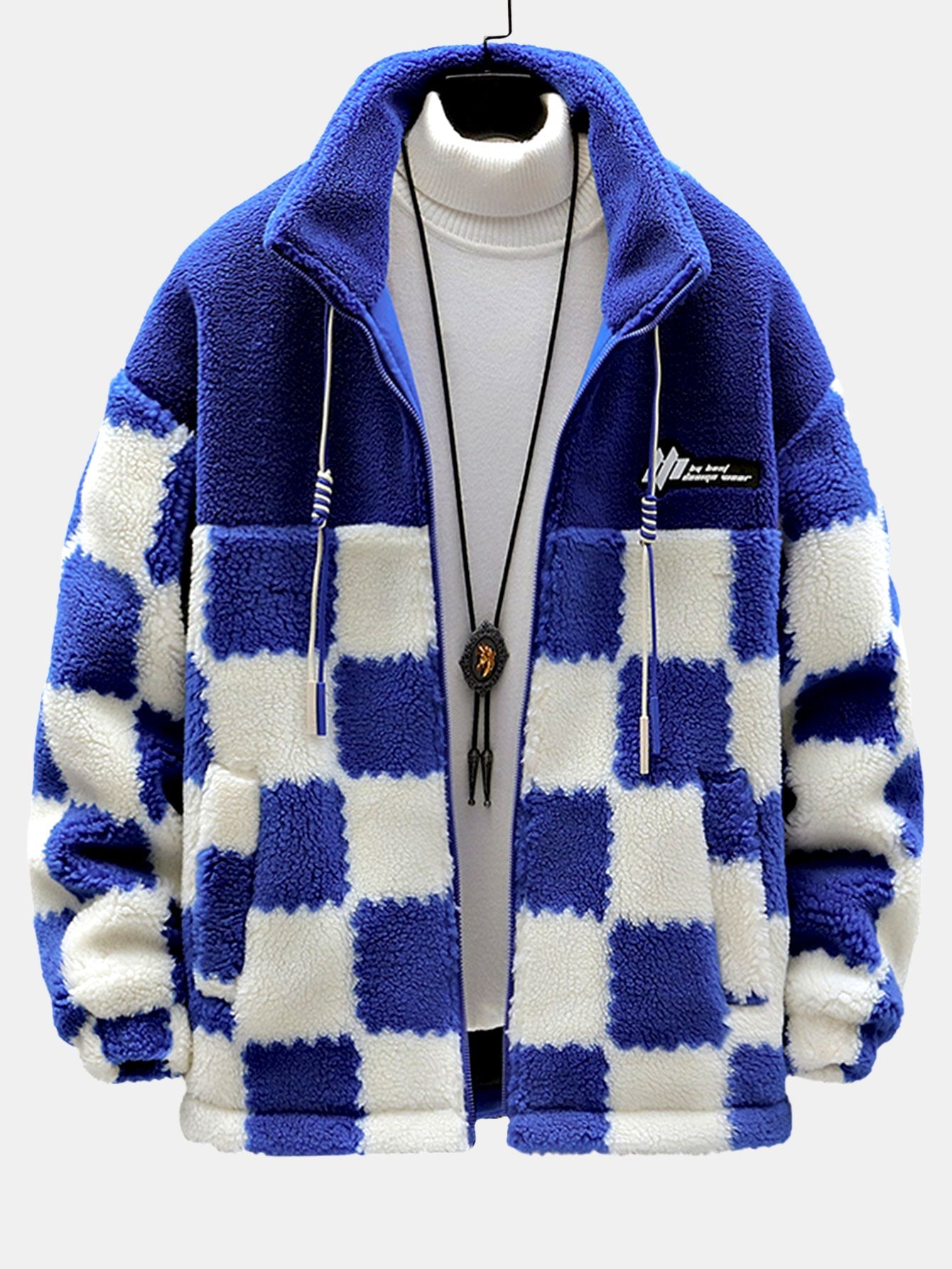 High Collar Teddy Fleece Checkered Jacket