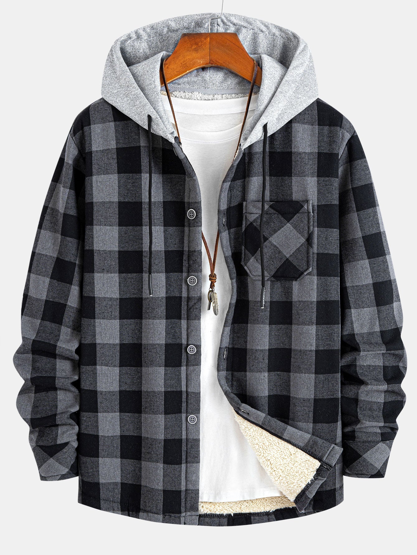 Plaid Hooded Shirt Lined with Teddy