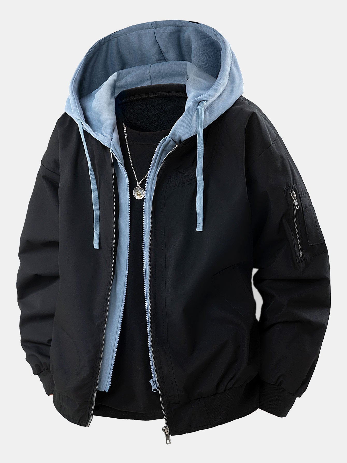 2-in-1 Hooded Bomber Jacket with Contrast