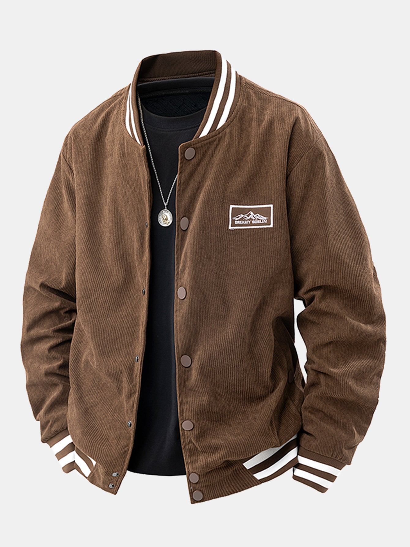 Corduroy Baseball Jacket with Mountain Embroidery