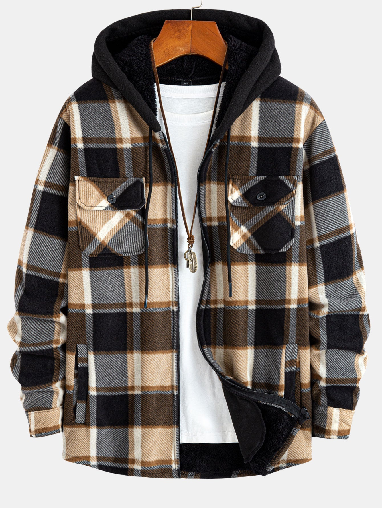Hooded Zip-Up Flannel-Lined and Fleece-Lined Shirt