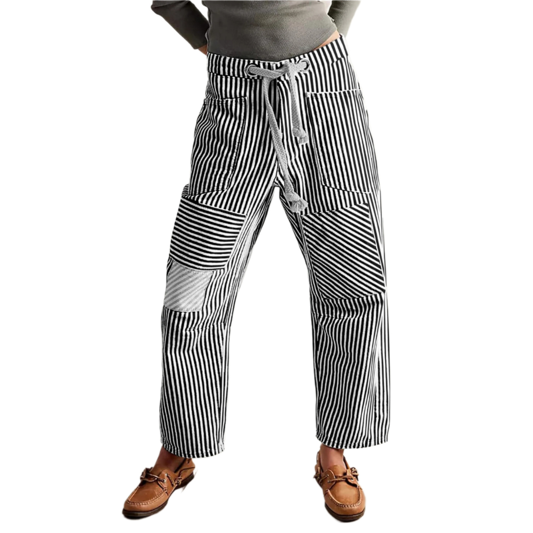 Delphine | Striped Drawstring Wide-Leg Trousers