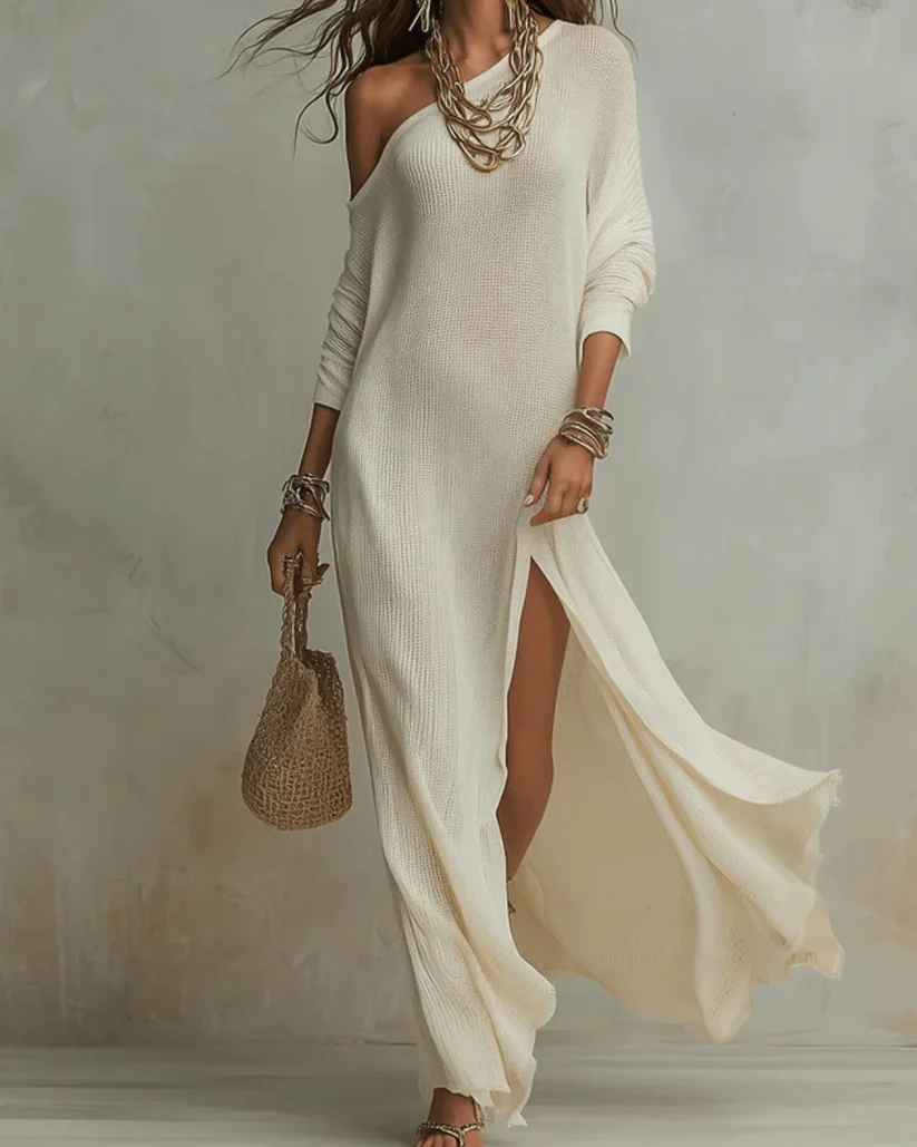 Solid Color Loose Slit Beach Maxi Dress