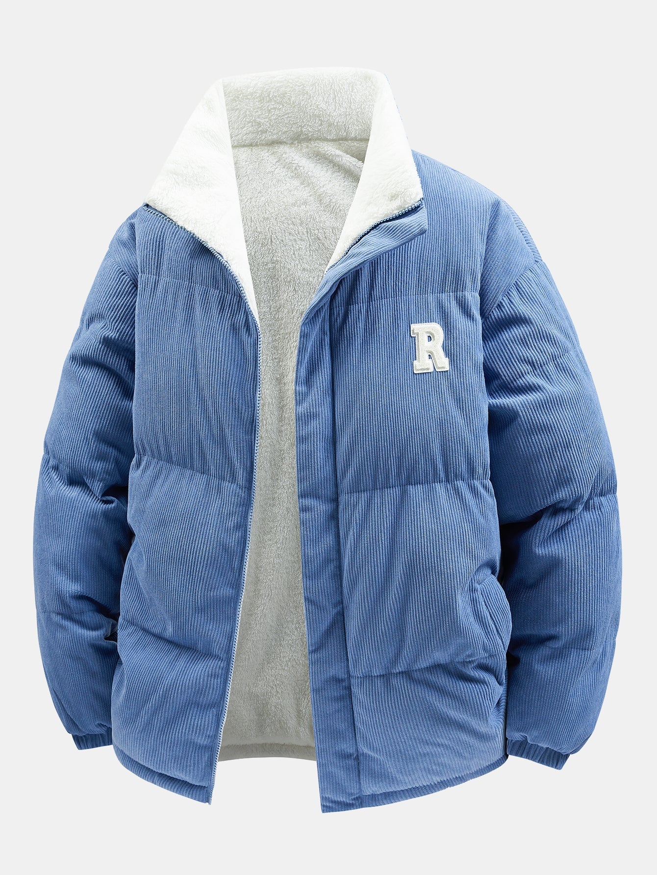 Reversible corduroy coat with teddy lining