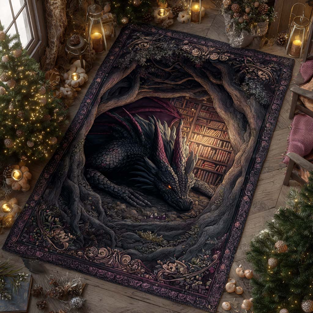Woodland Library Dragon Quilted Area Rug