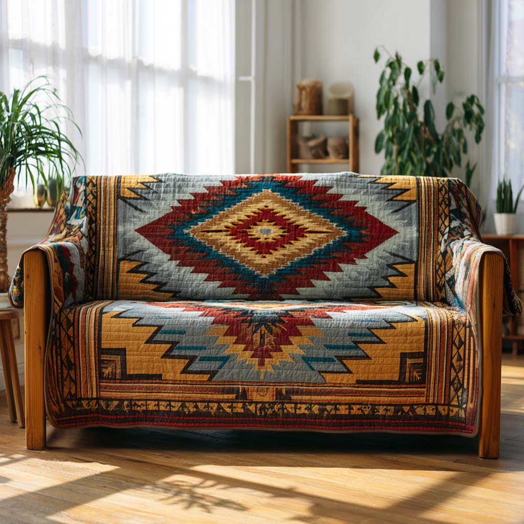 Canyon Geometry Quilted Sofa Cover