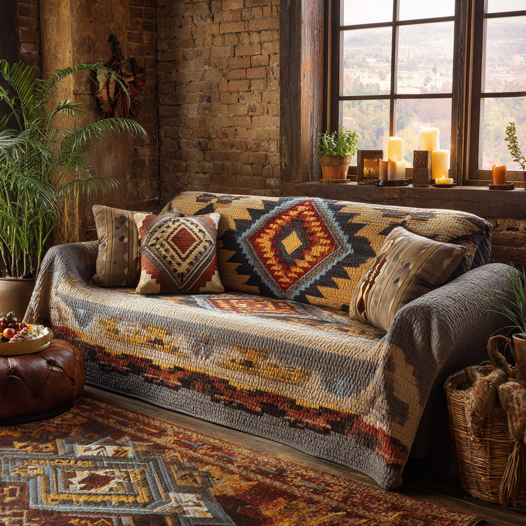 Desert Geometry Quilted Sofa Cover