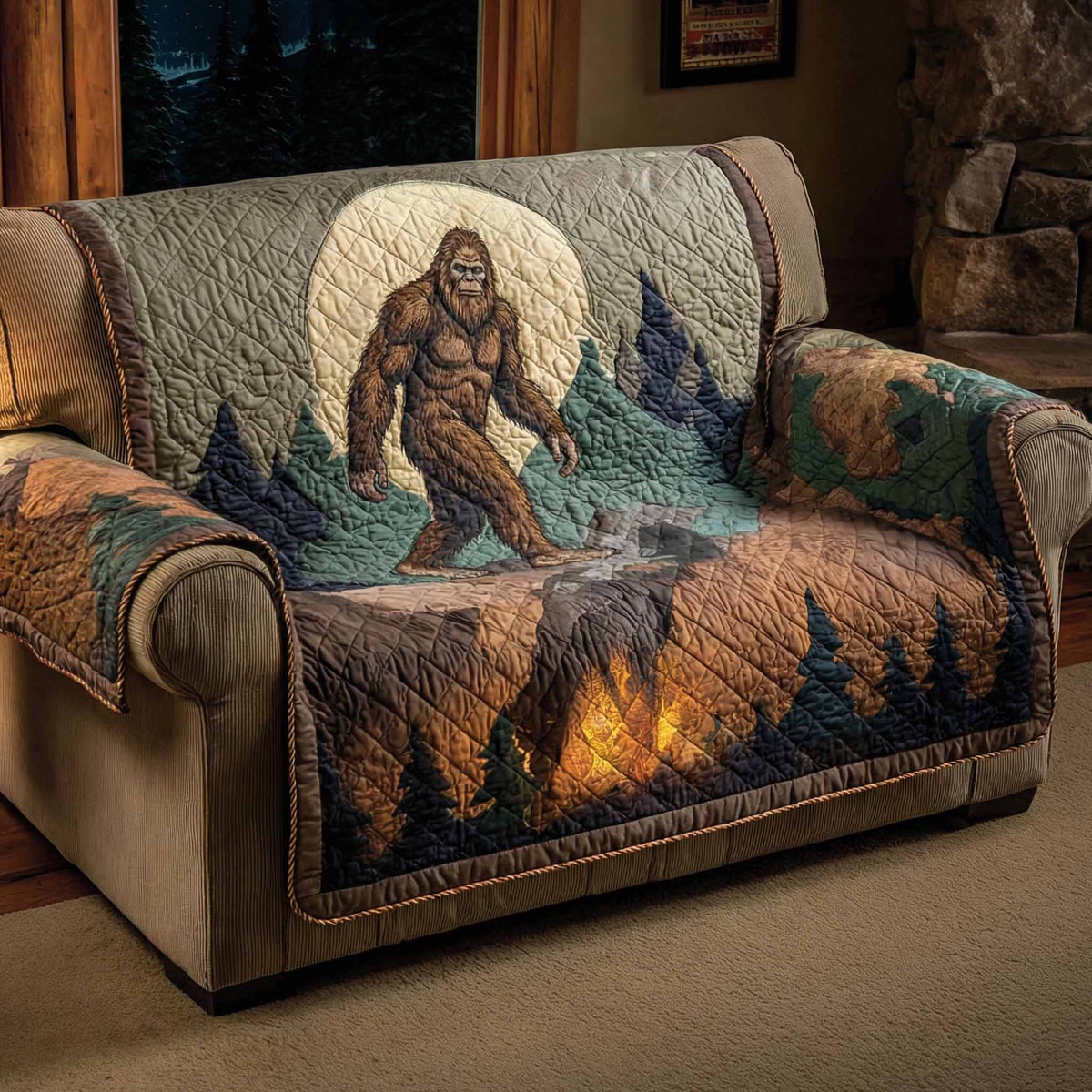 Moonlit Woodland Guardian Quilted Sofa Cover
