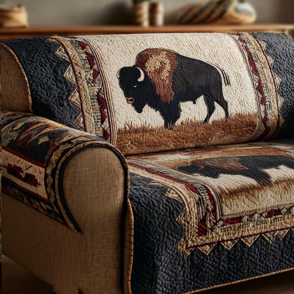Prairie Bison Quilted Sofa Cover