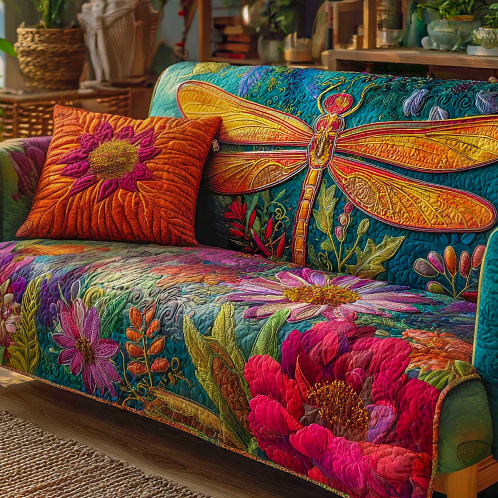 Dragonfly Garden Quilted Sofa Cover