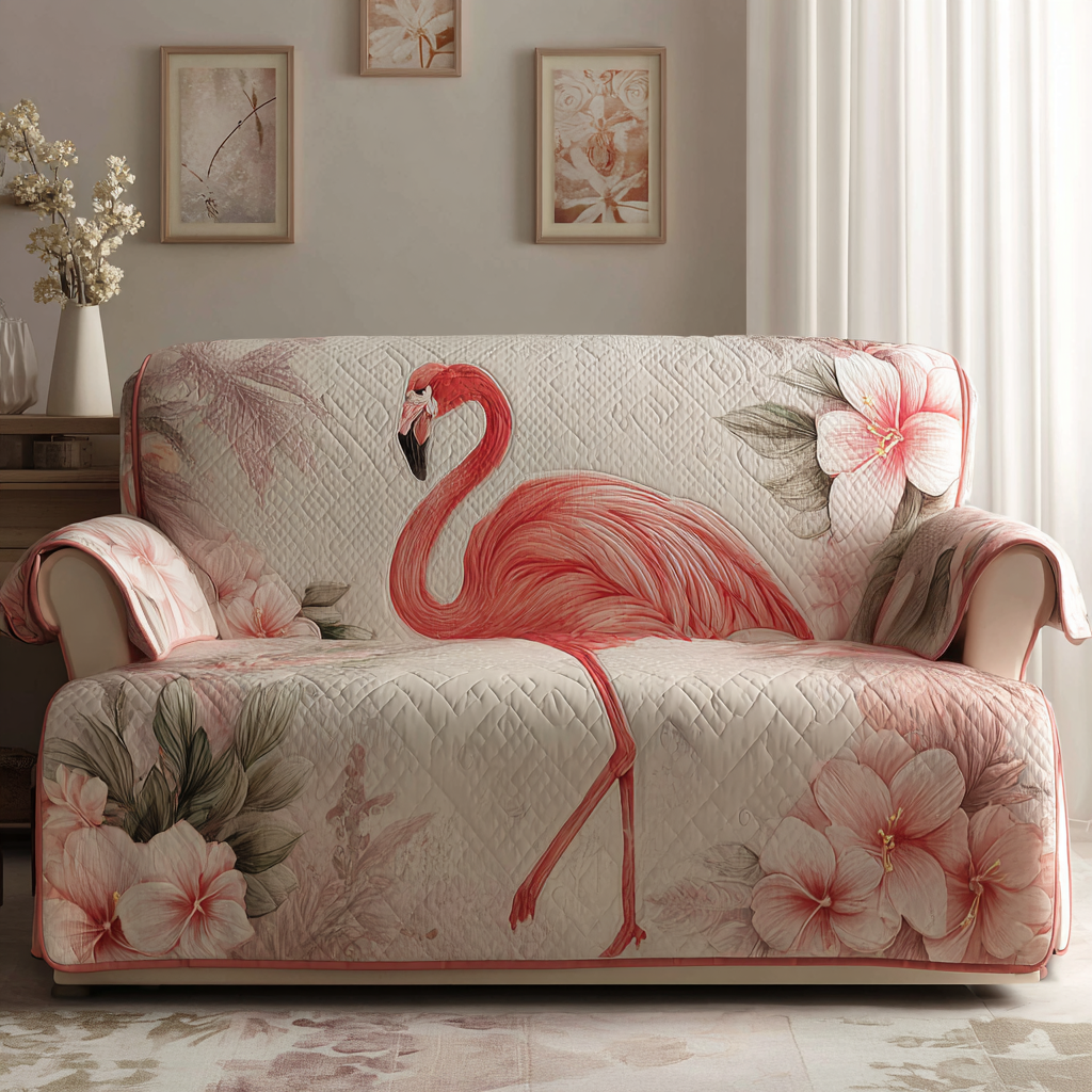 Flamingo Garden Quilted Sofa Cover