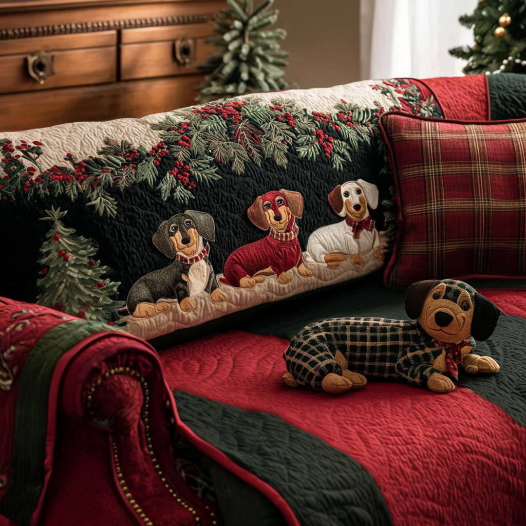Dachshund Christmas Quilted Sofa Cover