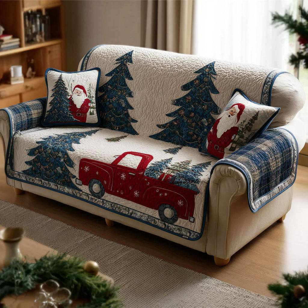 Christmas Country Truck Quilted Sofa Cover
