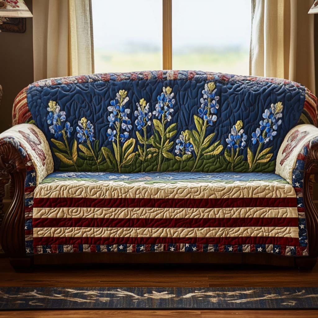 Texas Bluebonnet Stripes Quilted Sofa Cover