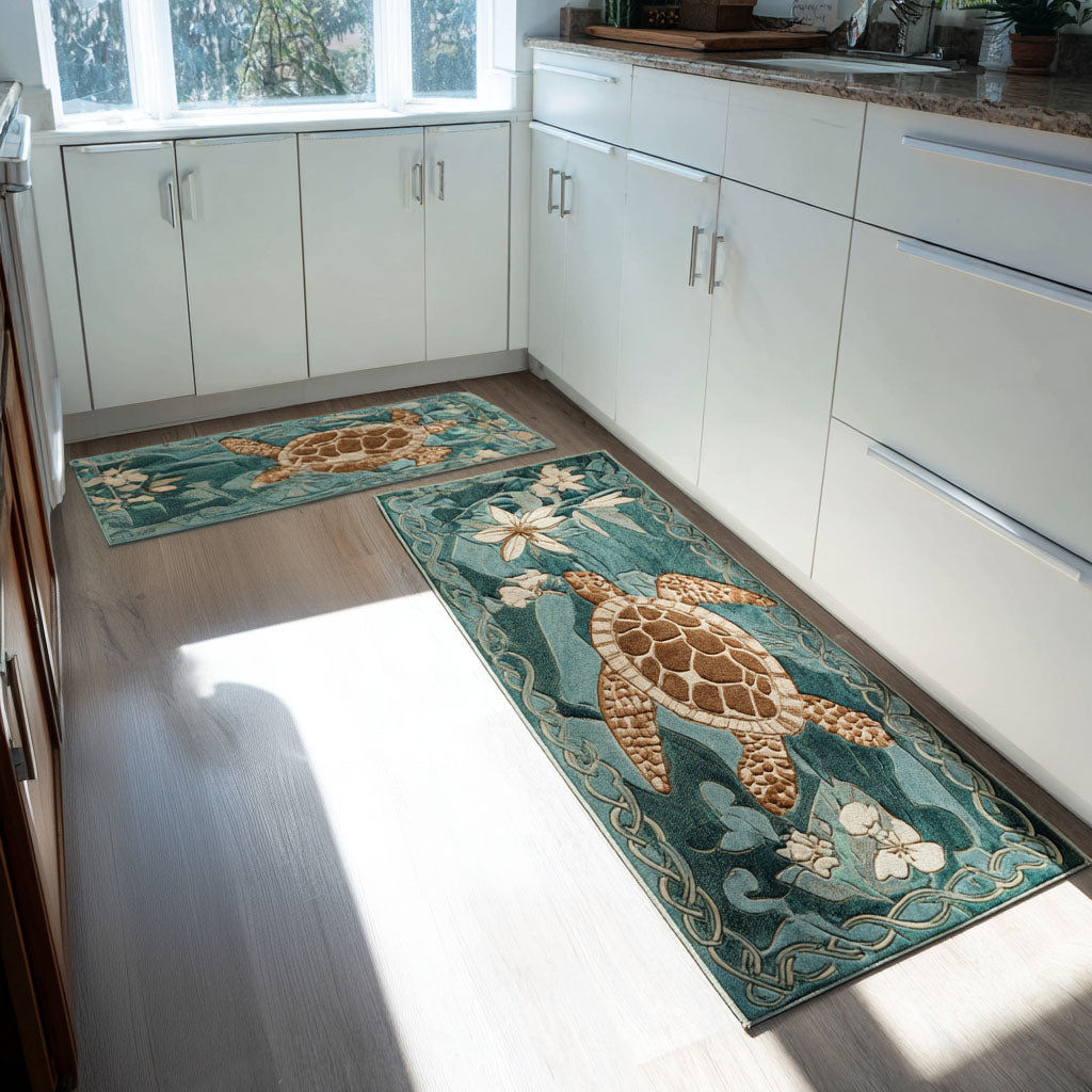 Sea Foam Quilted Kitchen Mat Set