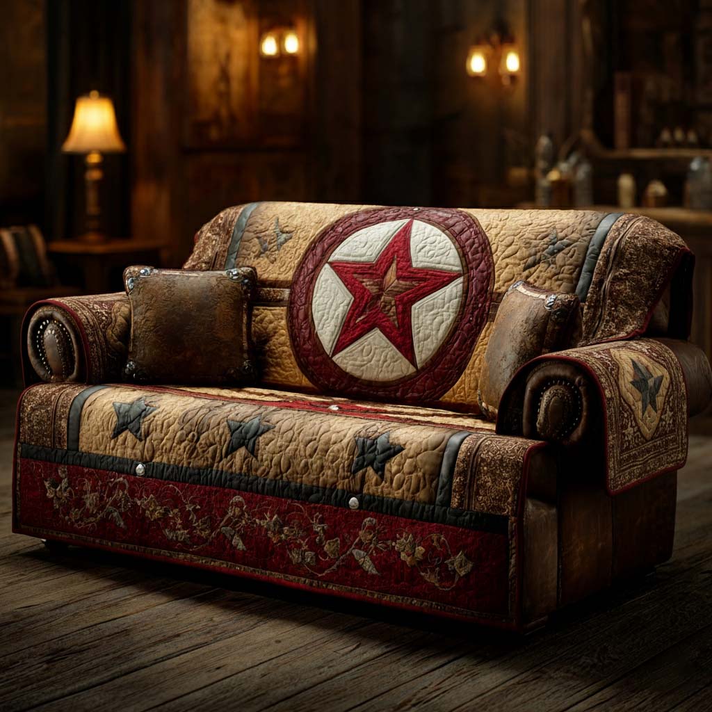 Rustic Lone Star Quilted Sofa Cover