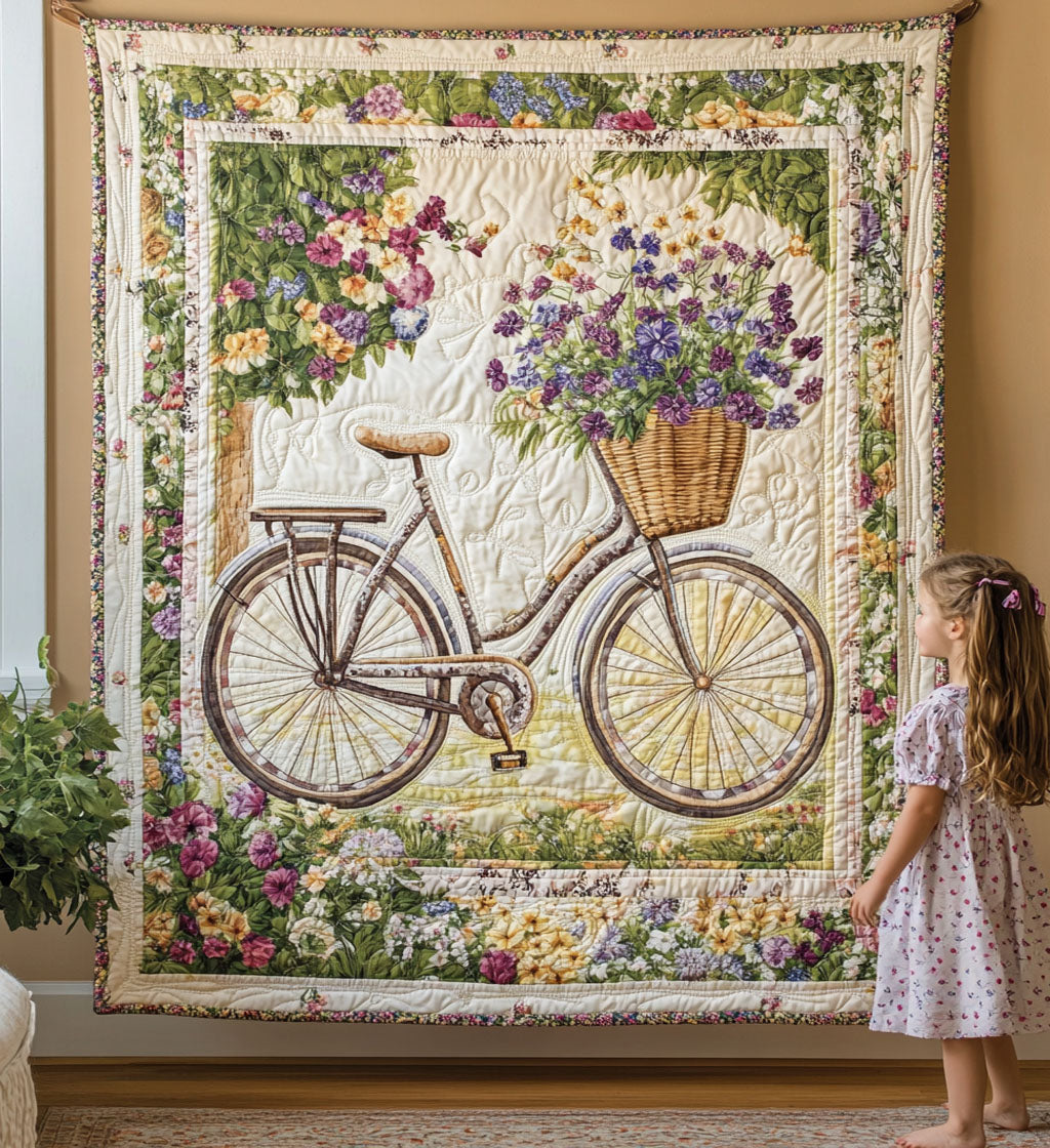 Bicycle Flowers Quilted Wall Art