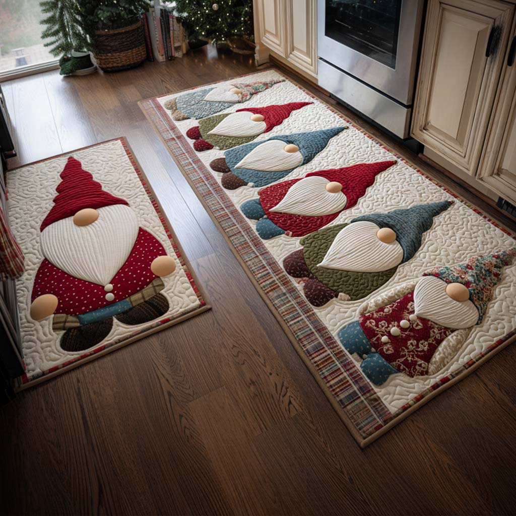 Traditional Christmas Quilted Kitchen Mat Set