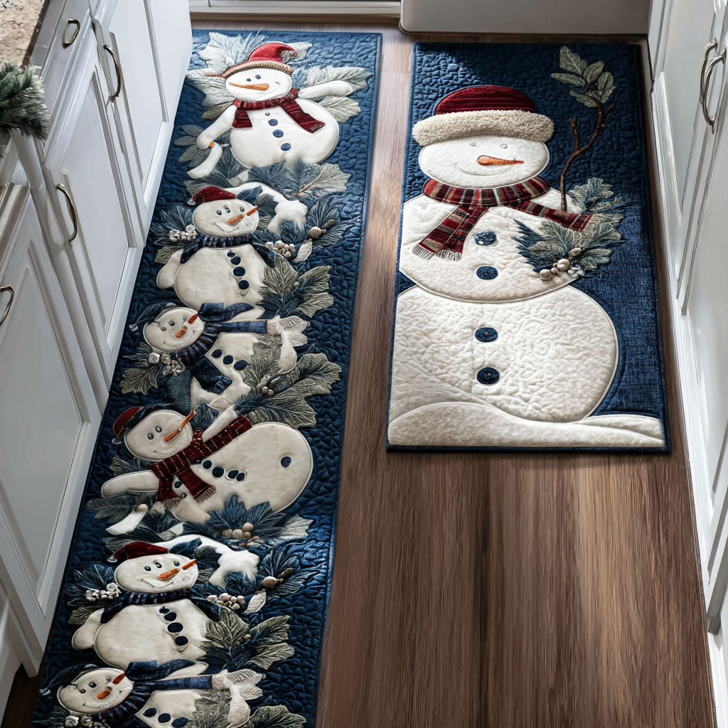 Woodland Snowmen Quilted Kitchen Mat Set