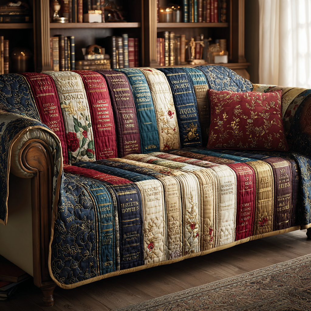 Library Patterns Quilted Sofa Cover