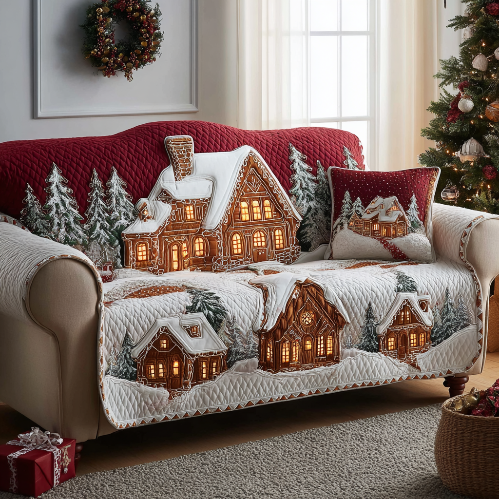Winter Cabin Glow Quilted Sofa Cover