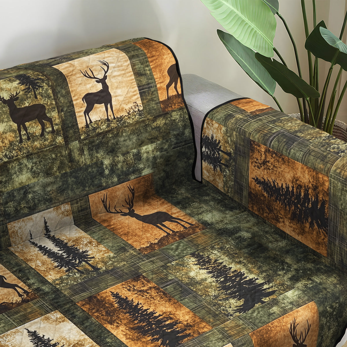 Elegant Woodland Deer Quilted Sofa Cover
