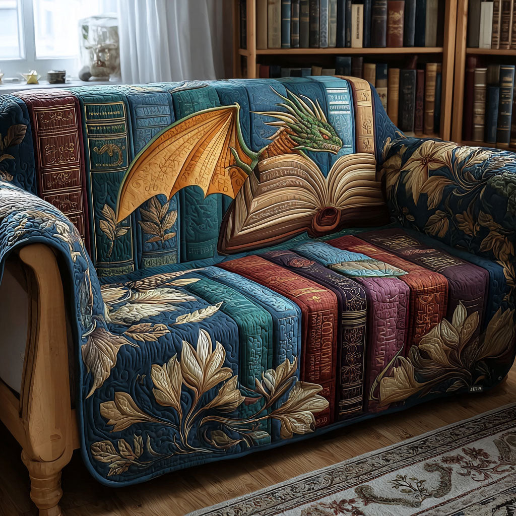 Legendary Dragon and Books Quilted Sofa Cover