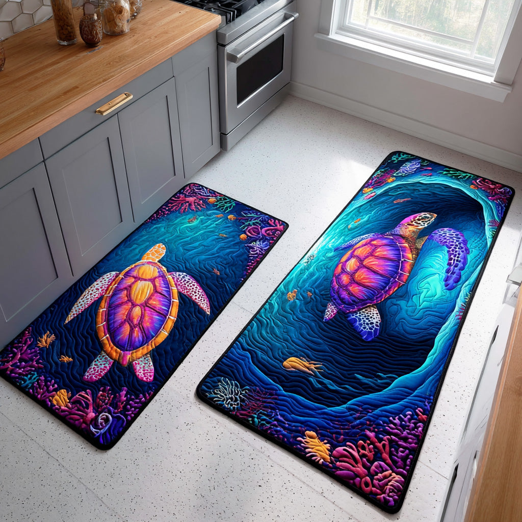 Jewel Reef Turtles Quilted Kitchen Mat Set