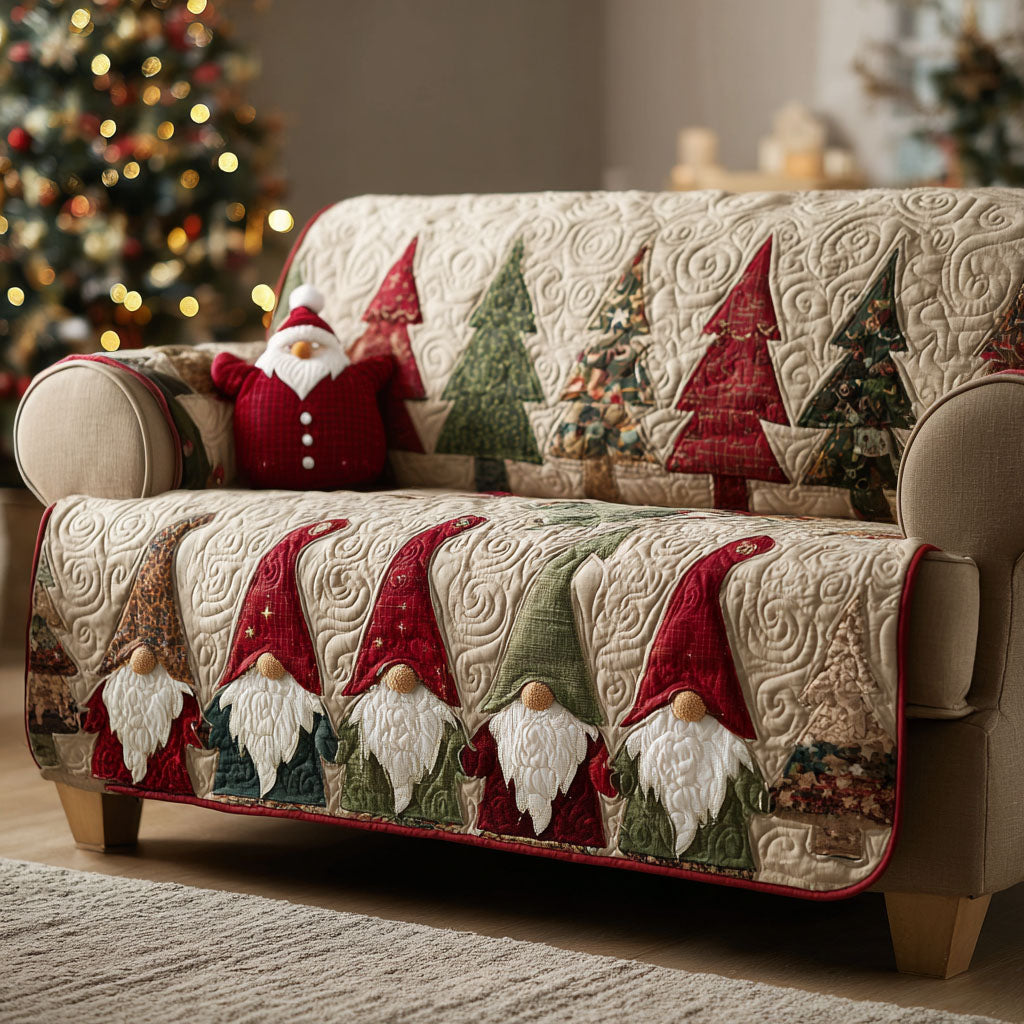 Crimson Gnomes Quilted Sofa Cover