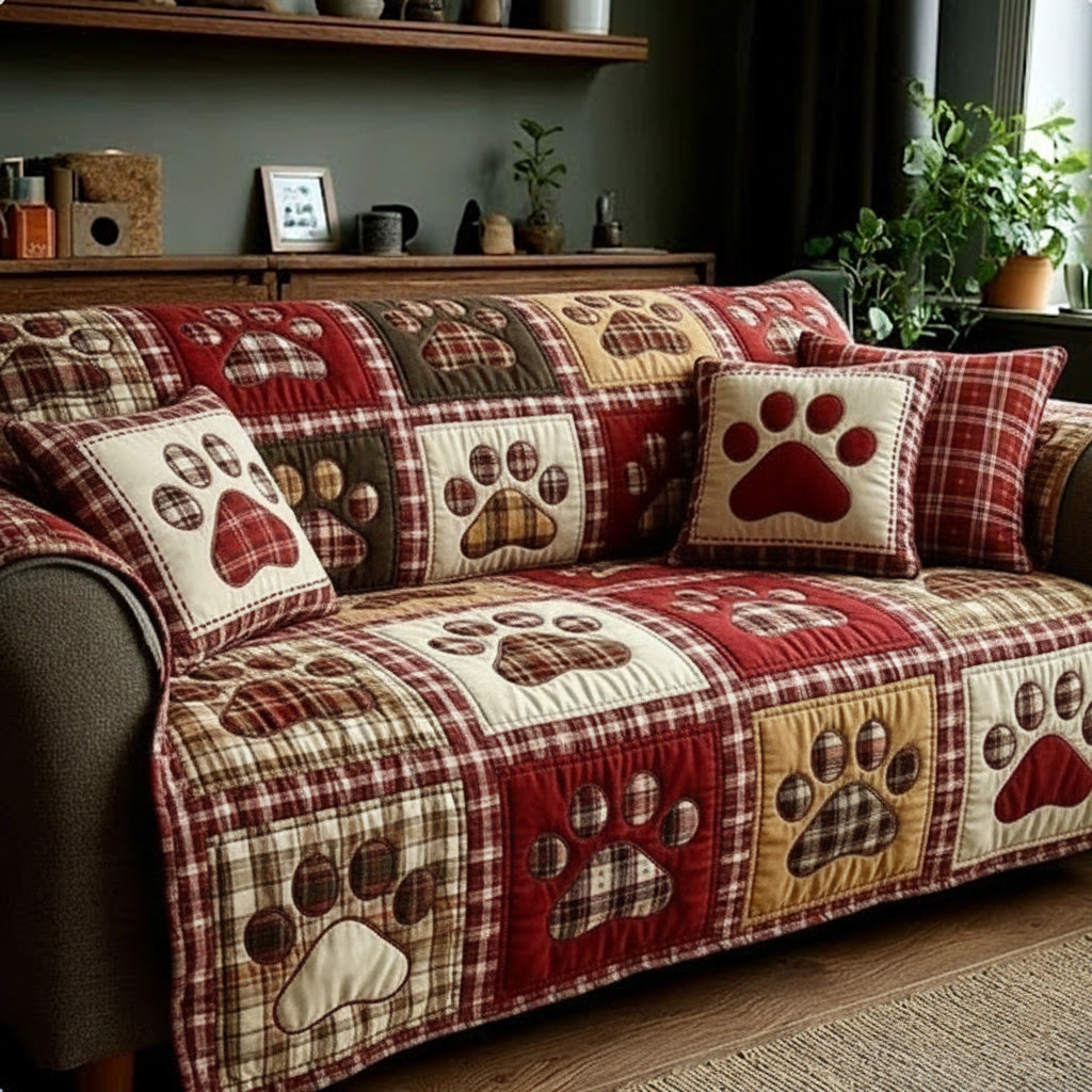 Cosy Chalet Paws Quilted Sofa Cover