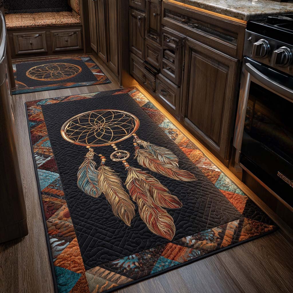 Dark Dreamcatcher Quilted Kitchen Mat Set