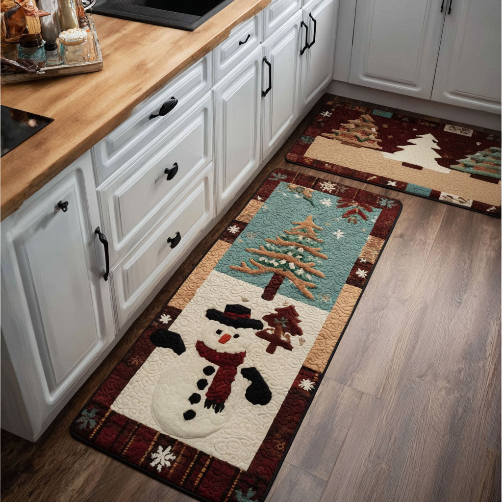 Snowman Forest Patchwork Quilted Kitchen Mat Set