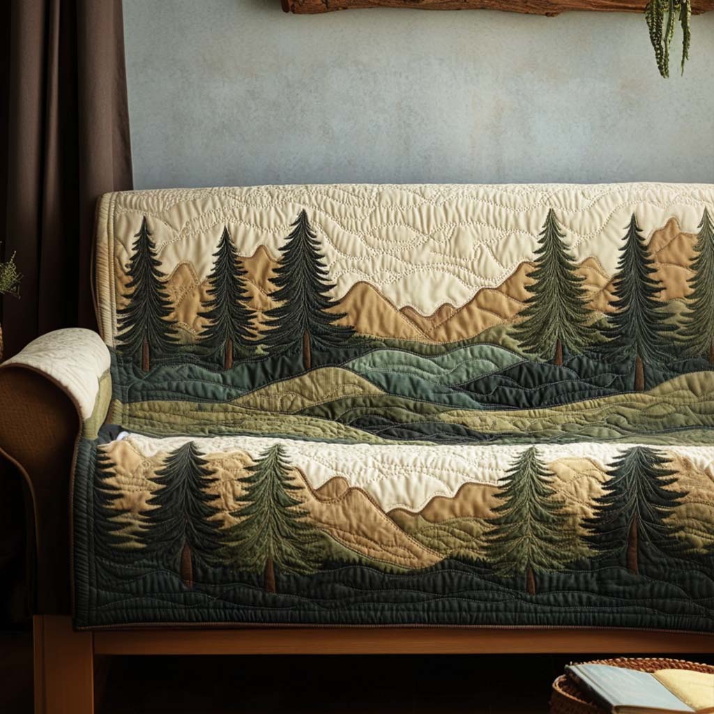 Serene Evergreen Hills Quilted Sofa Cover