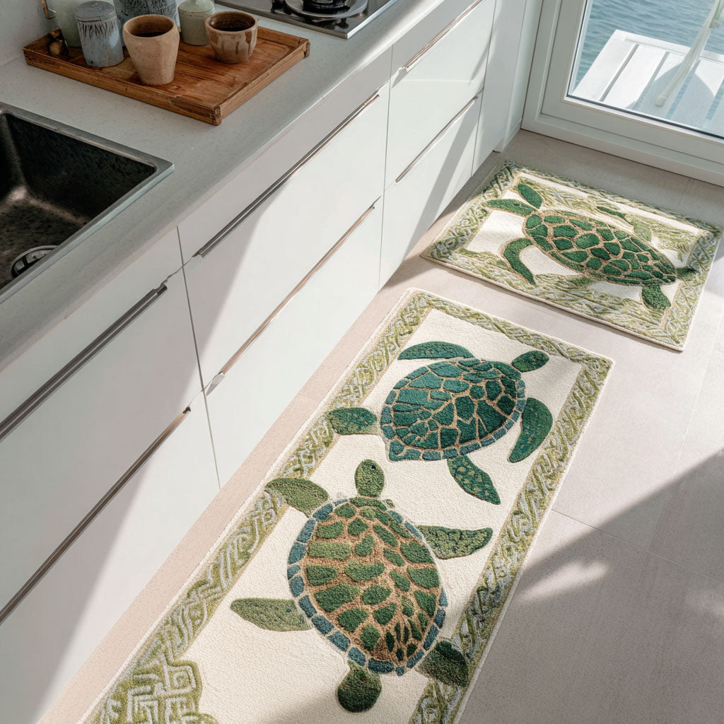 Sea Breeze Quilted Kitchen Mat Set