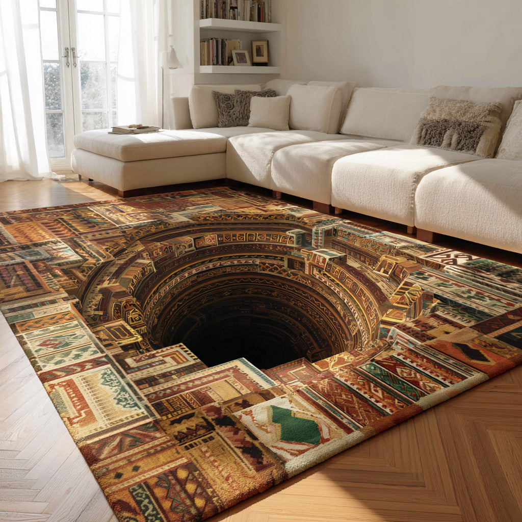 Ancestral Library Illusion Quilted Area Rug