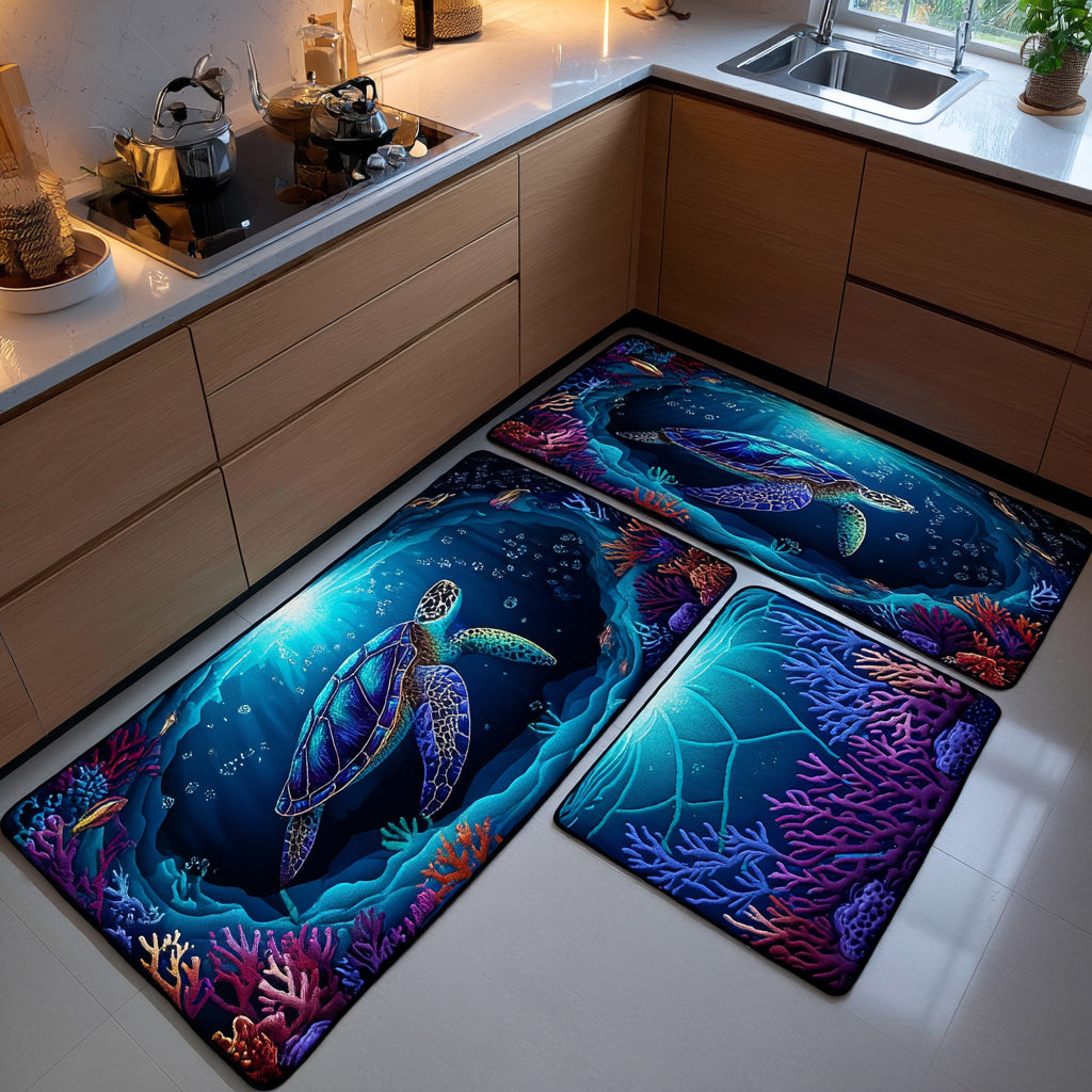 Twilight Reef Quilted Kitchen Mat Set