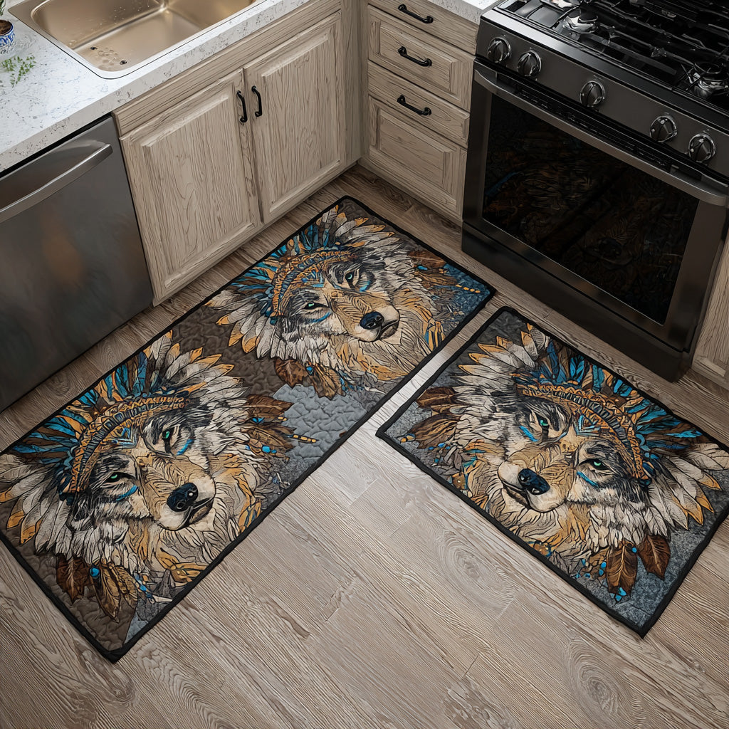 Wolf Plaid Quilted Kitchen Mat Set