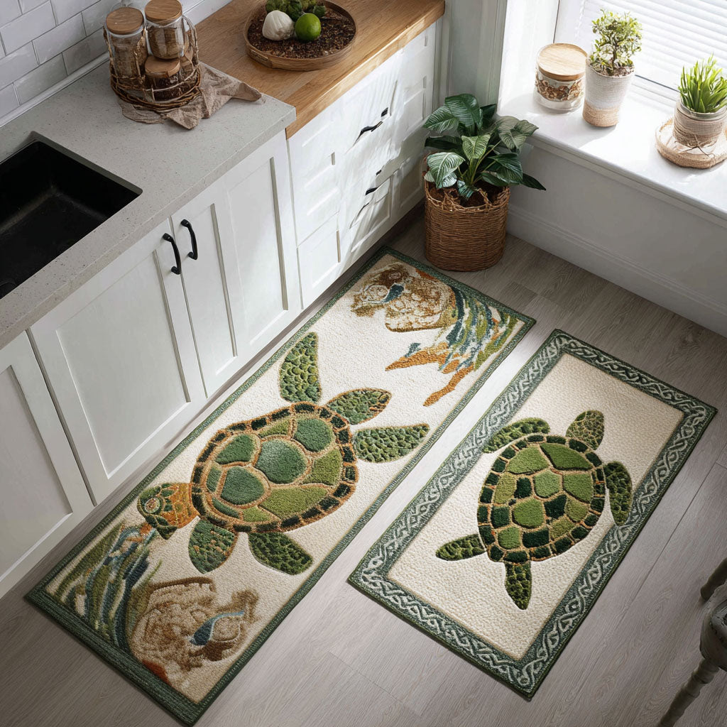 Turtle Leaf Garden Quilted Kitchen Mat Set