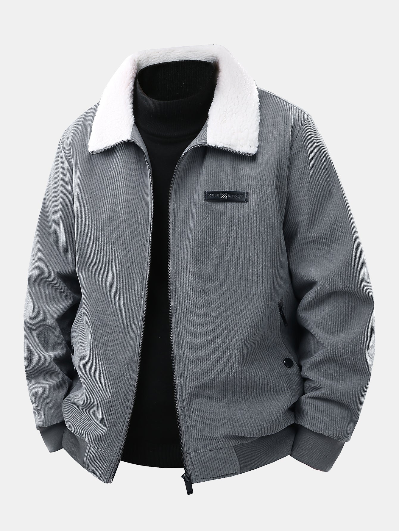 Corduroy zip-up teddy-lined jacket