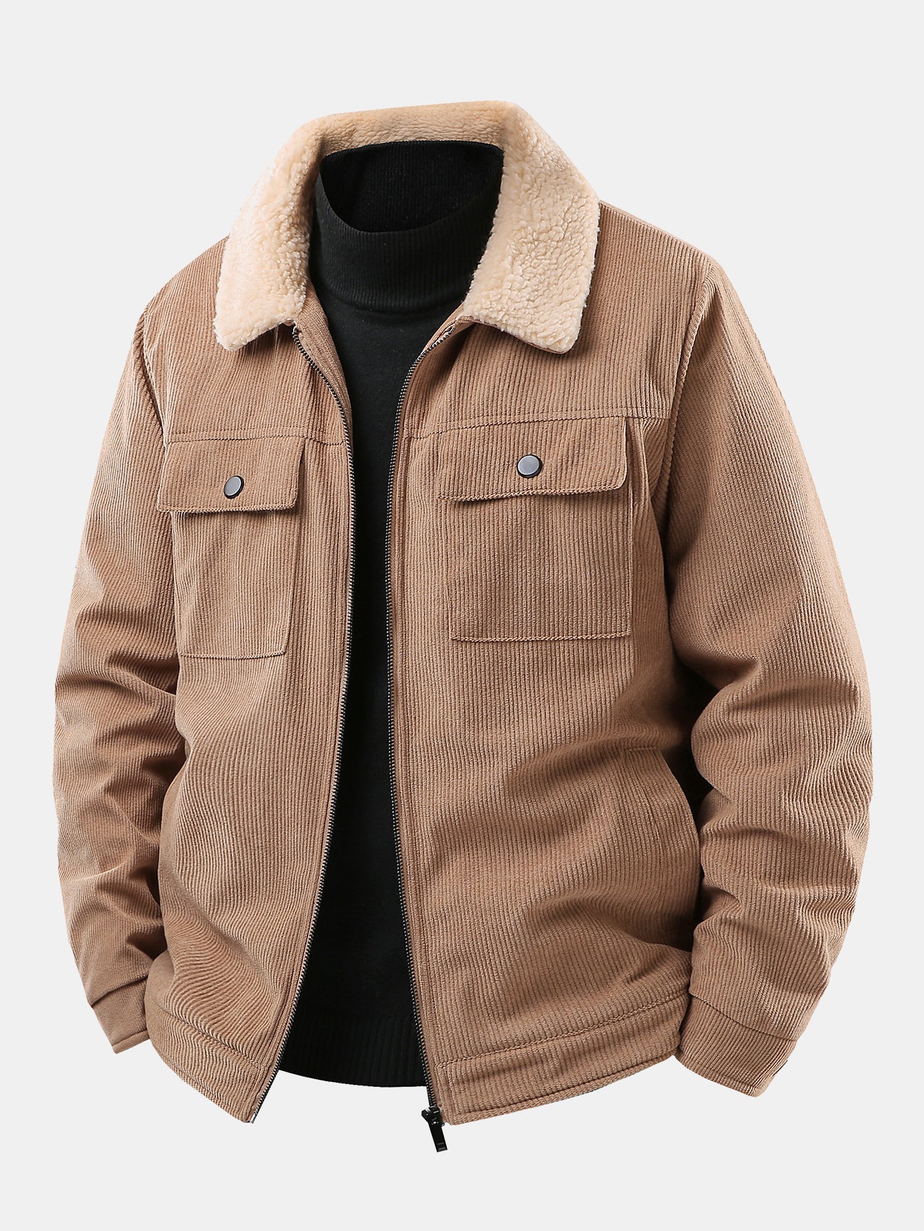 Corduroy zip-up teddy-lined jacket with pockets