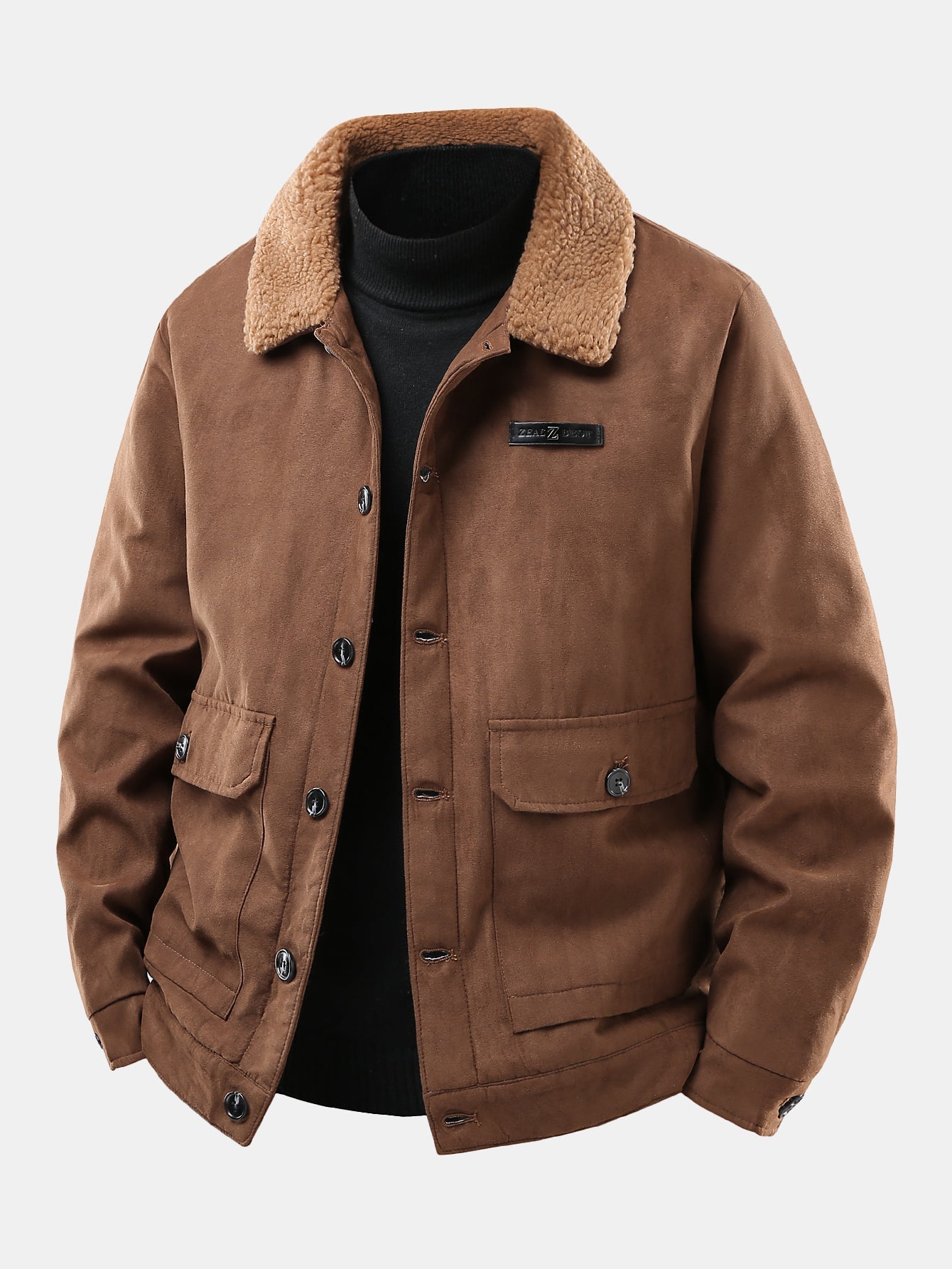Teddy-lined suede jacket with pockets