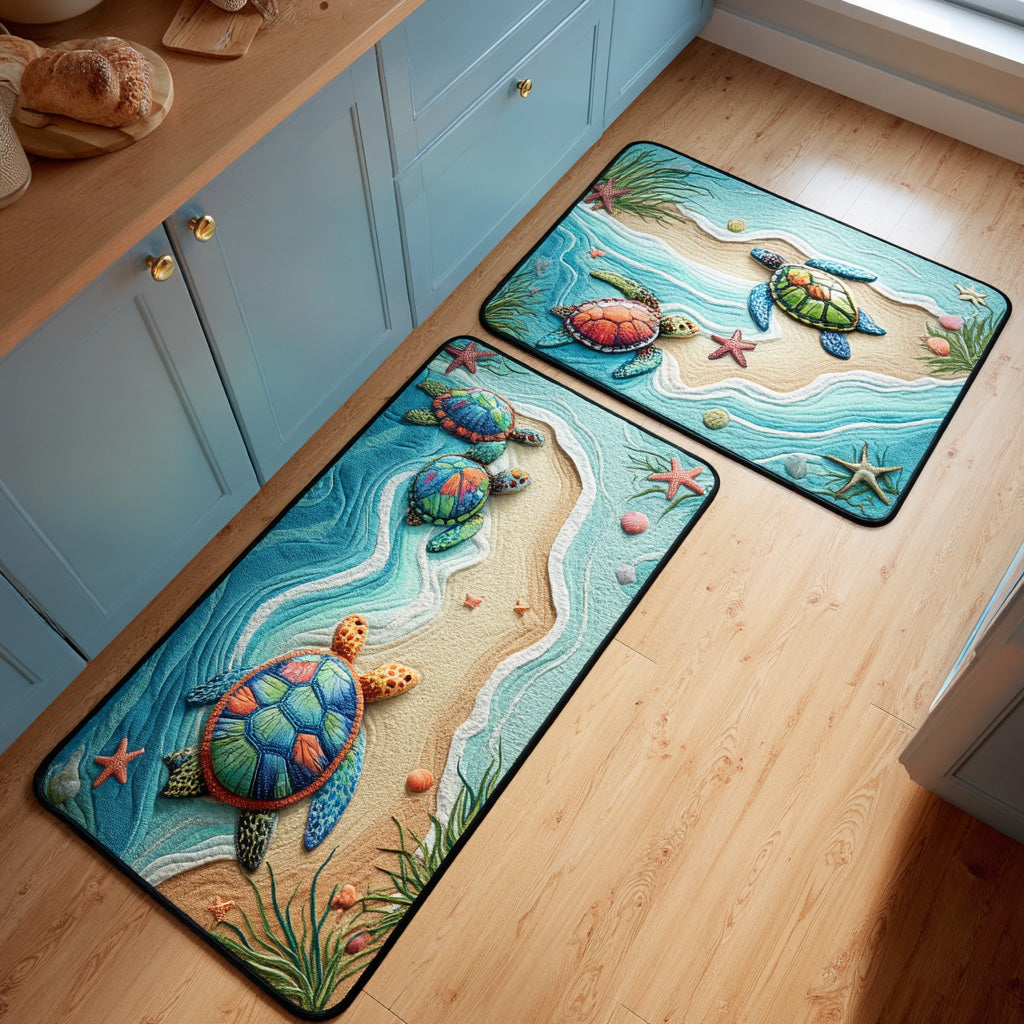 Coastal Retreat Quilted Kitchen Mat Set