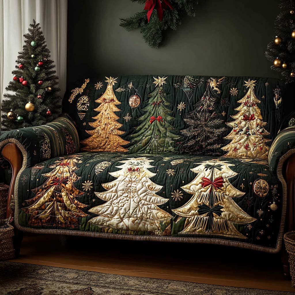 Joyful Christmas Trees Quilted Sofa Cover