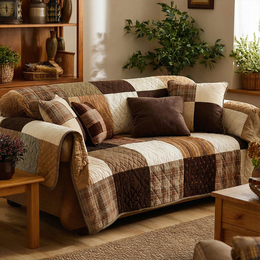 Golden Hearth Checks Quilted Sofa Cover