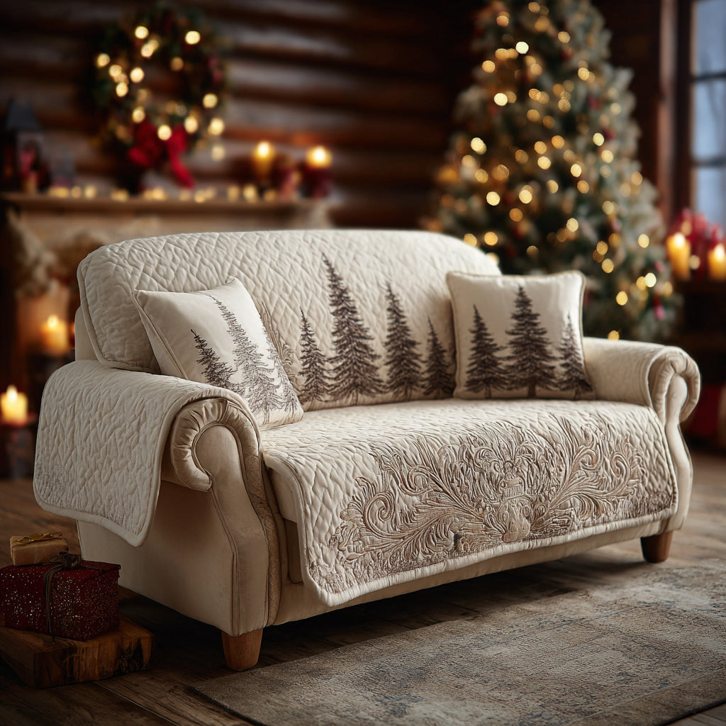 Forest Calm in Brown Quilted Sofa Cover