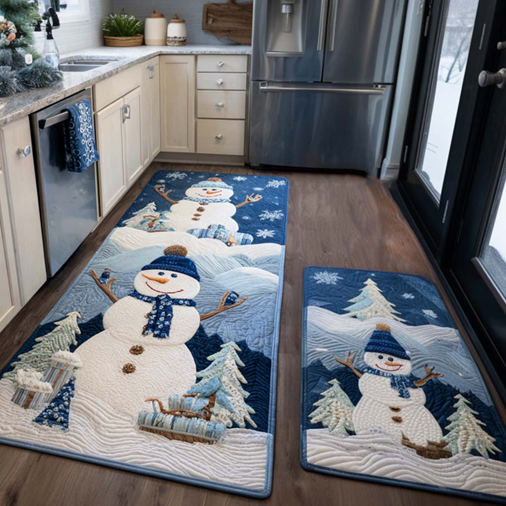 Snowy Scarf Friends Quilted Kitchen Mat Set